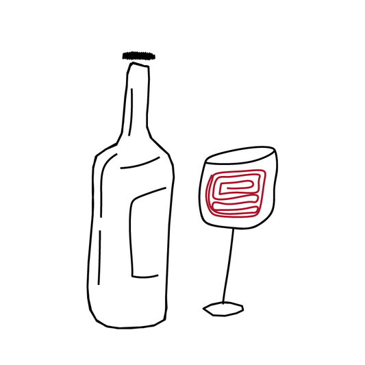 Wine bottle + glass